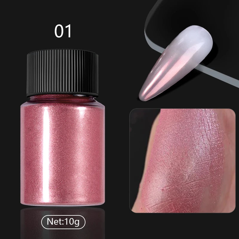 1 Box Cherry Pink Chrome Pearl Nail Powder Gradient Mirror Effect Nail Art Glitter Auroras Rubbing Dust Nail Art Manicure Decor