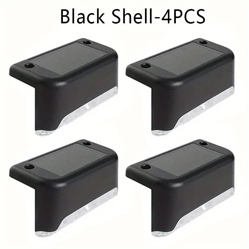 Paquete de 4 lámparas LED solares para escaleras, impermeables, para pasillos, patios, barandillas, luces nocturnas para exteriores, jardines, bordes y terrazas.