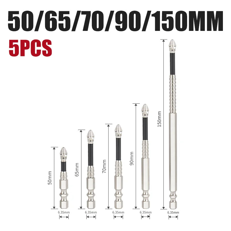 K5 Anti-Slip and Shock-Proof Bits Screwdriver Bits High Hardness Strong Magnetic 25/50/65/70/90/150mm Ph2 Screwdriver Set