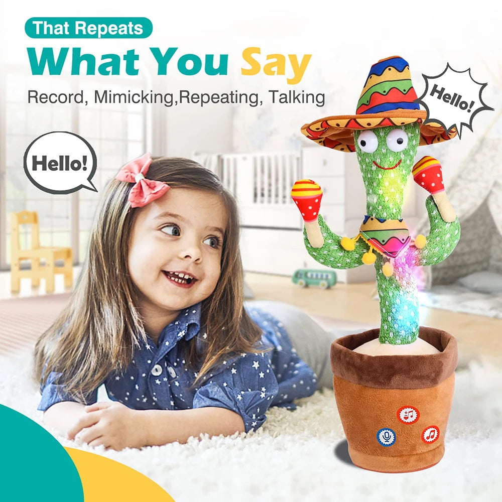Juguete de cactus parlante para bebés, cactus bailarín que repite lo que dices para niños con canciones en inglés, juguete de baile para regalo para niñas y niños pequeños