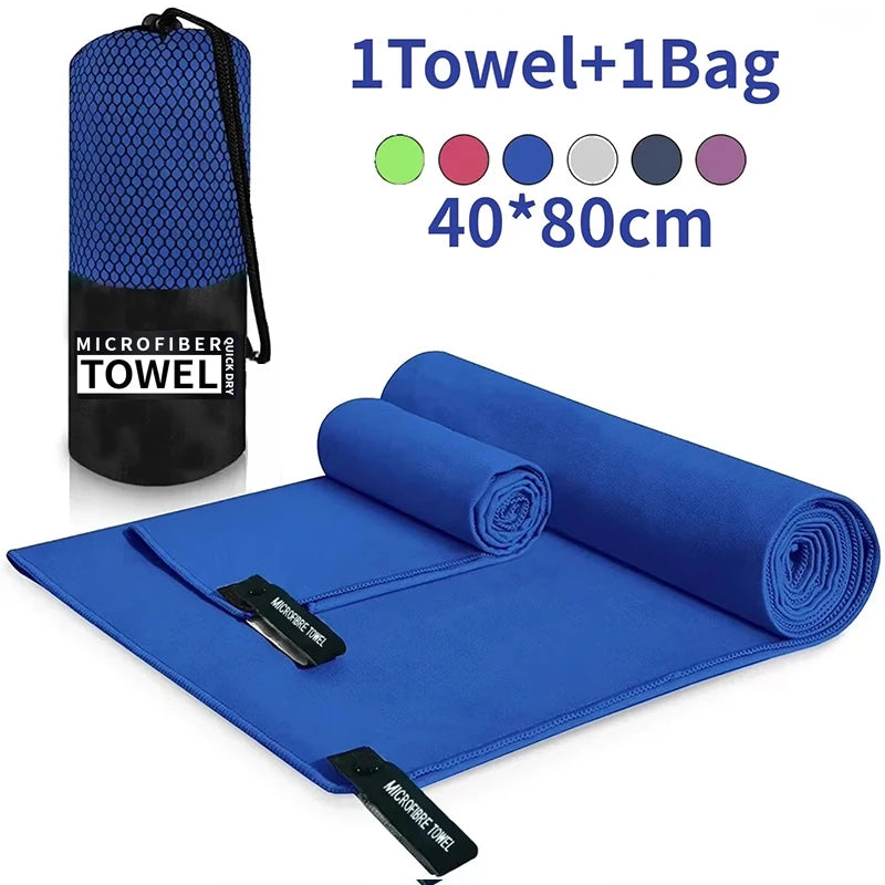 Toalla deportiva de secado rápido, 40 x 80 cm, color azul, gris, verde y naranja, ideal para natación, gimnasio, fitness, camping, running y playa.