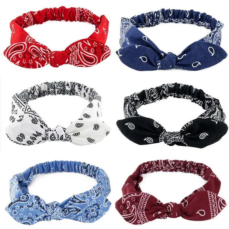 Nuevas diademas bohemias suaves con estampado liso para mujer, bandas elásticas con nudo cruzado vintage, turbantes, bandanas, accesorios para el cabello para niñas.