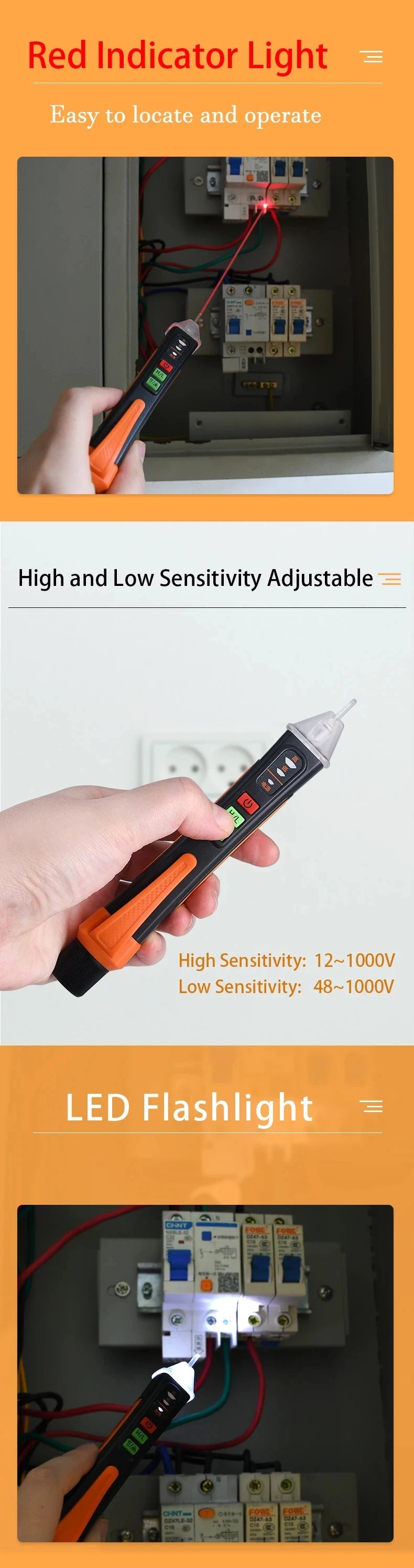 T-02A Non-Contact Voltage Detector Electrical Tools Voltage Indicator Tester Pen Voltage Test Smart Breakpoint Finder 12-1000V