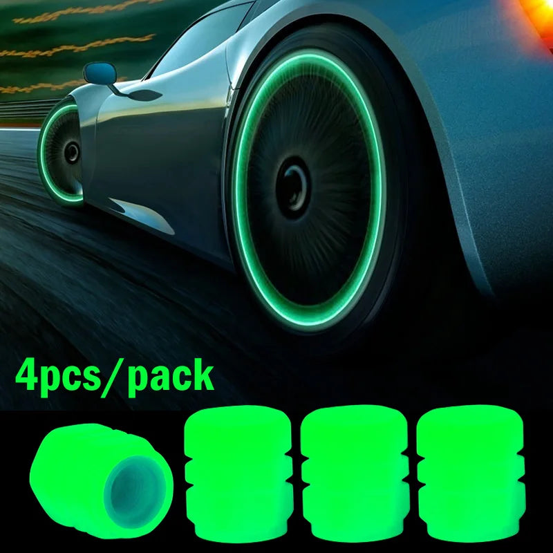 Luminous Car Tire Valve Cap Fluorescent Night Glowing Decor Motorcycle Bike Wheel Nozzle Dustproof Tyre Valve Stem Caps
