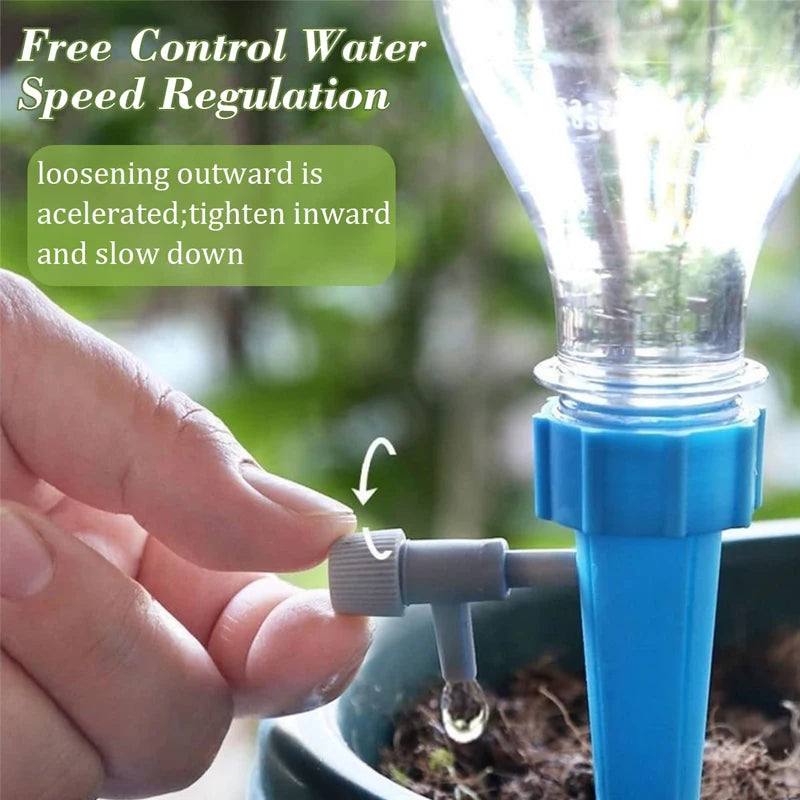 Sistema de riego automático por goteo con punta de riego automático para plantas de flores, invernaderos y jardines. Dispositivo de riego automático ajustable.