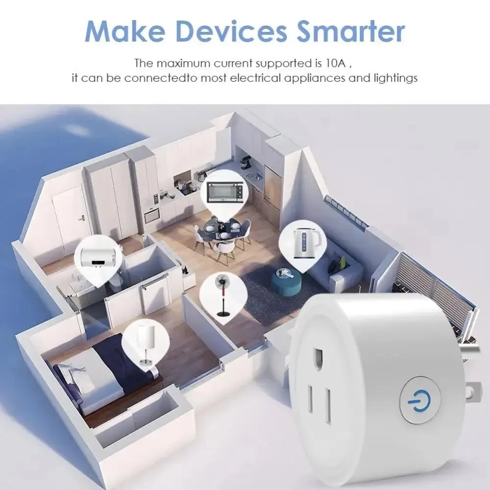 Enchufe inteligente Tuya con wifi, estándar estadounidense, inalámbrico, 10 A, control remoto, compatible con Alexa y Google Home.