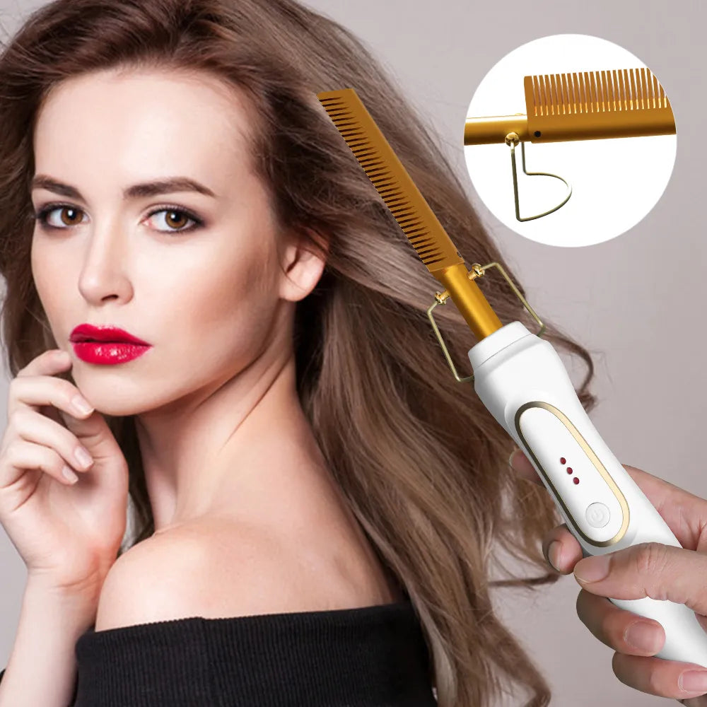 Plancha de pelo Leeons Black Hot Comb, plancha eléctrica con calor, rizador para cabello húmedo y seco, alisador y rizador.