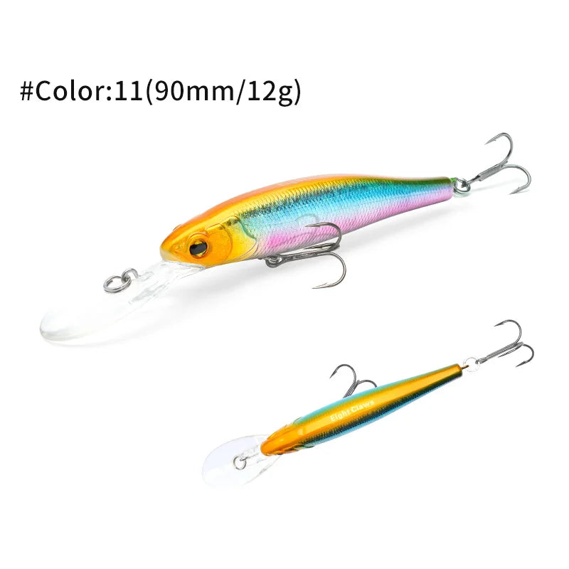 MSEASFREE-Floating Minnow Artificial Hard Bait Fishing Lure, Wobblers for Bass Perch Pike Trout, Fishing Tackle, 90mm, 12g