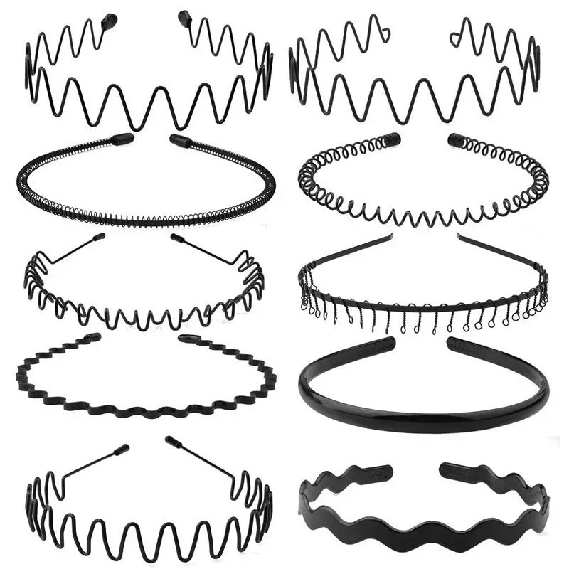 6 diademas de metal de moda para hombres y mujeres, unisex, negras, onduladas, para la cabeza, deportivas, accesorios para el cabello, regalo