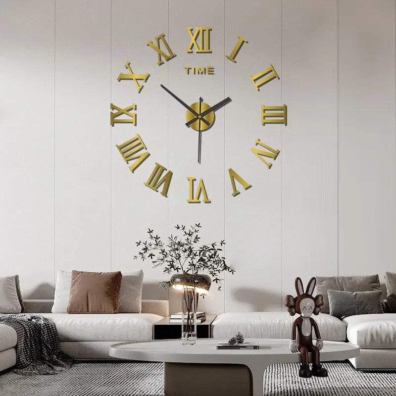 Reloj de pared digital acrílico 3D con diseño de números romanos y espejo, moderno, redondo y grande, autoadhesivo.