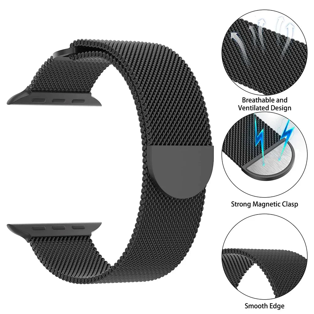 Correa Milanese Loop para Apple Watch Ultra Band 49 mm, 45 mm, 44 mm, 42 mm, 41 mm y 40 mm. Pulseras metálicas para iWatch SE series 9, 8, 7, 6, 5 y 46 mm.