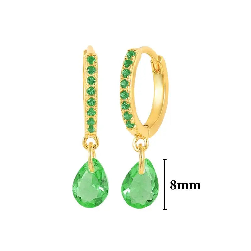 Pendientes de aro con forma de corazón y circonita verde en plata de ley 925 para mujer, delicados pendientes de botón, joyería de lujo, regalos.