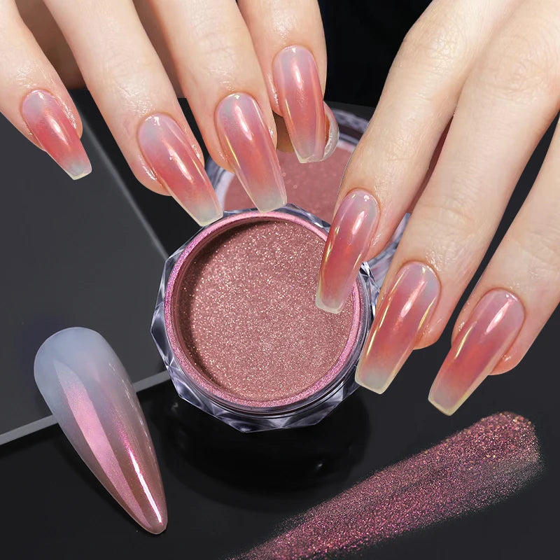 1 Box Cherry Pink Chrome Pearl Nail Powder Gradient Mirror Effect Nail Art Glitter Auroras Rubbing Dust Nail Art Manicure Decor