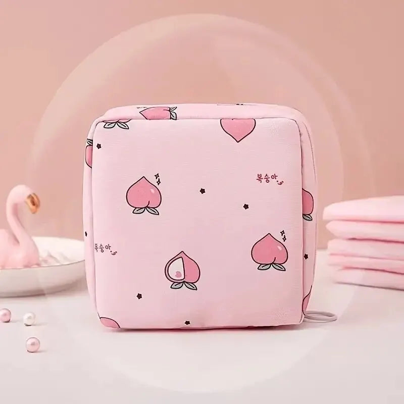 Bolsa de almacenamiento para compresas y tampones para mujer, organizador portátil impermeable con estampado de dibujos animados