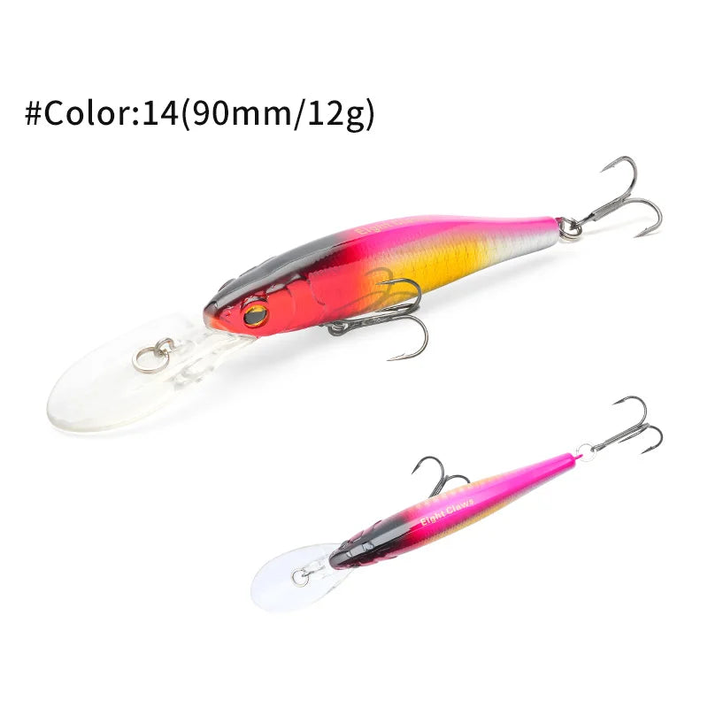 MSEASFREE-Floating Minnow Artificial Hard Bait Fishing Lure, Wobblers for Bass Perch Pike Trout, Fishing Tackle, 90mm, 12g