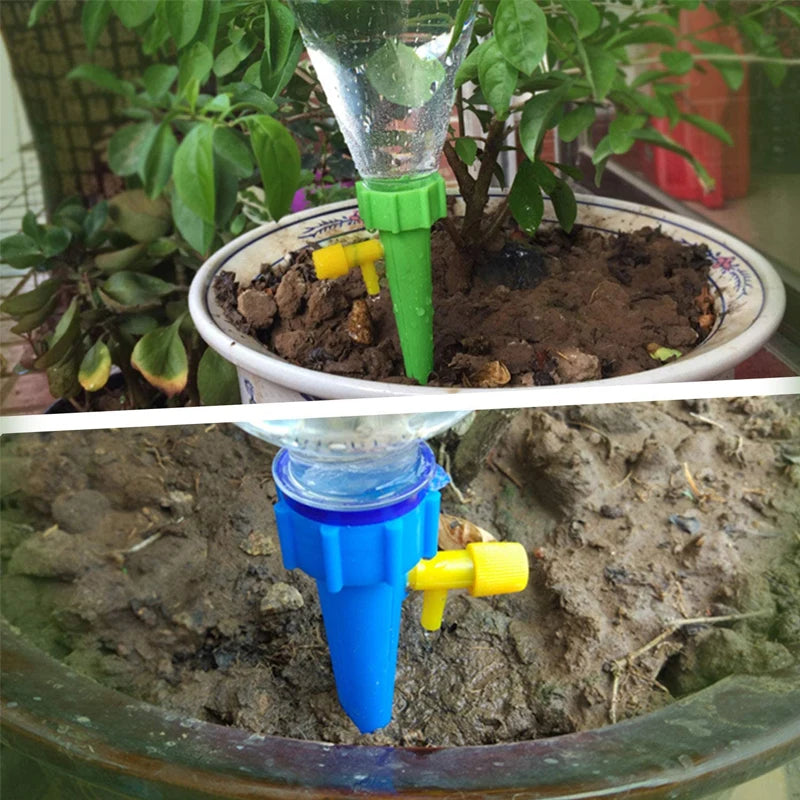 Sistema de riego automático por goteo con punta de riego automático para plantas de flores, invernaderos y jardines. Dispositivo de riego automático ajustable.