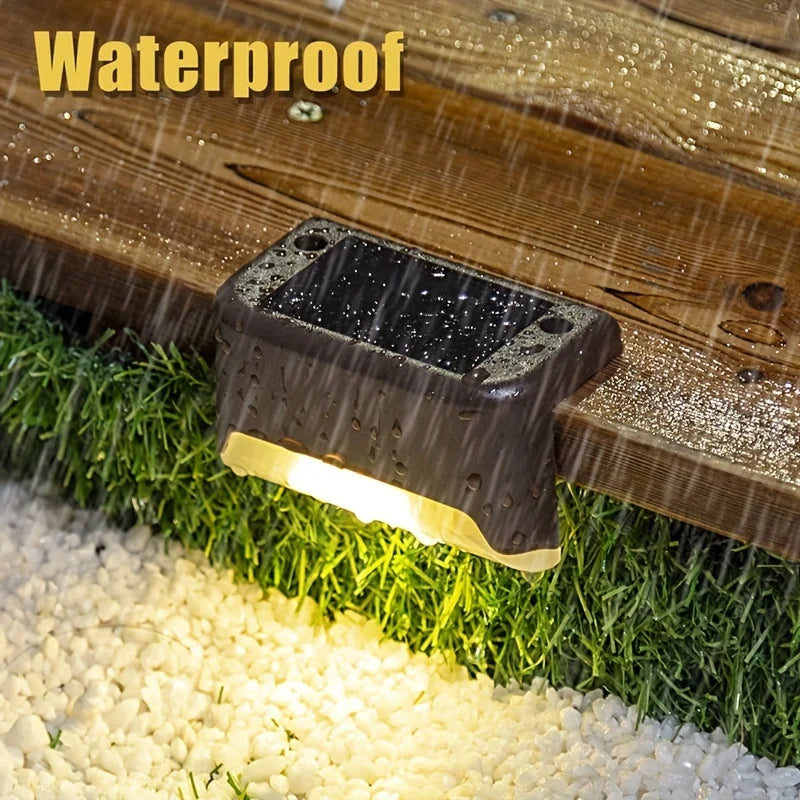 Paquete de 4 lámparas LED solares para escaleras, impermeables, para pasillos, patios, barandillas, luces nocturnas para exteriores, jardines, bordes y terrazas.