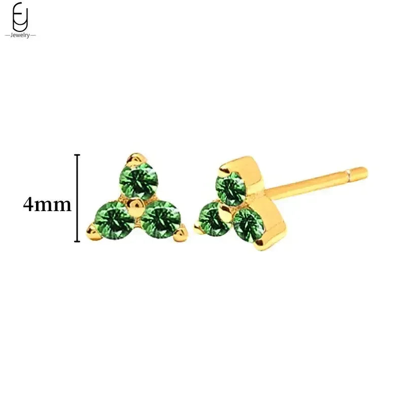 Pendientes de aro con forma de corazón y circonita verde en plata de ley 925 para mujer, delicados pendientes de botón, joyería de lujo, regalos.