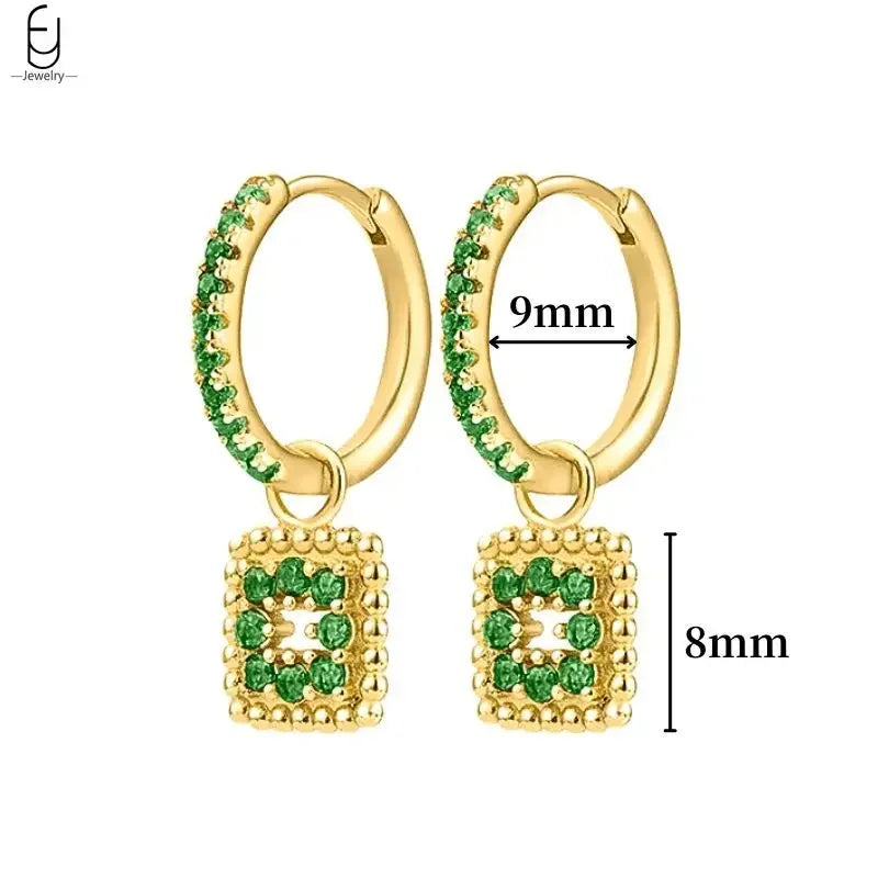 Pendientes de aro con forma de corazón y circonita verde en plata de ley 925 para mujer, delicados pendientes de botón, joyería de lujo, regalos.