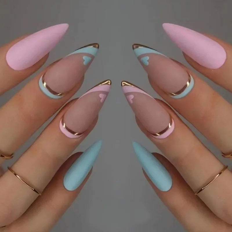 24 uñas postizas con degradado de rayas verde claro, sin costuras, extraíbles, cobertura total, largas, con diseños a presión.