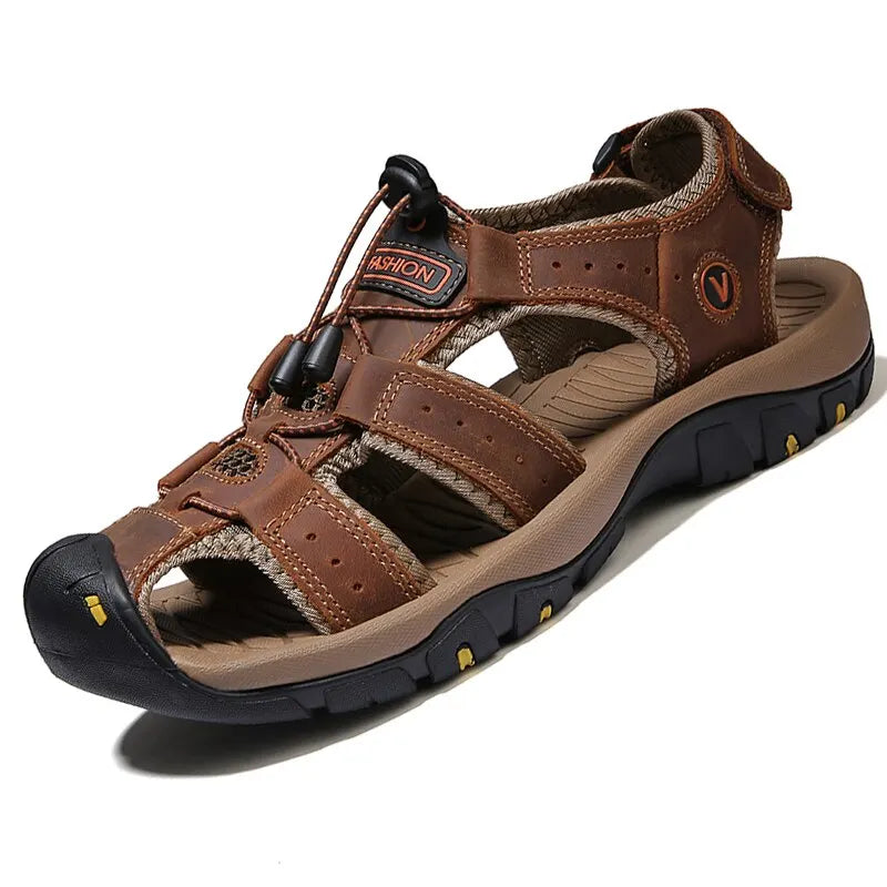 Sandalias de cuero genuino para hombre, zapatos de verano para hombre, zapatos para exteriores, sandalias de cuero para hombre