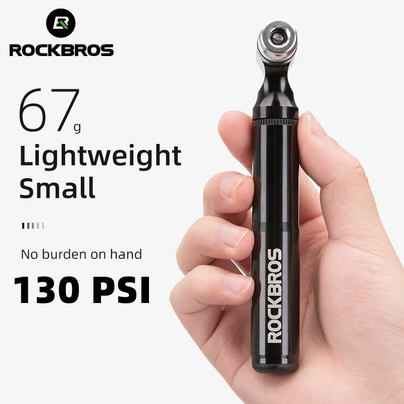 ROCKBROS Bicycle Pump130PSI Air Pump Aluminum Alloy Portable Drop-proof Bike Ultralight Hand Pump MTB Mountain Bike Pump