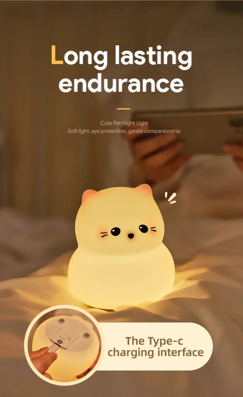 Cute Animal-shape Silicone Night Light Rechargeable Bedside Patting Nightlights For Child Holiday Gift Bedroom Decor Lighting