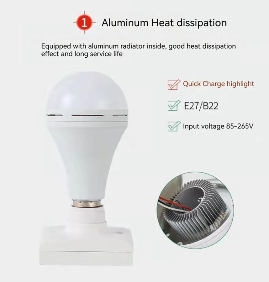 Bombilla LED de emergencia de 7 W, 9 W, 12 W y 15 W. Bombilla de bajo consumo con carga portátil. Bombilla de emergencia para cortes de energía en el hogar.