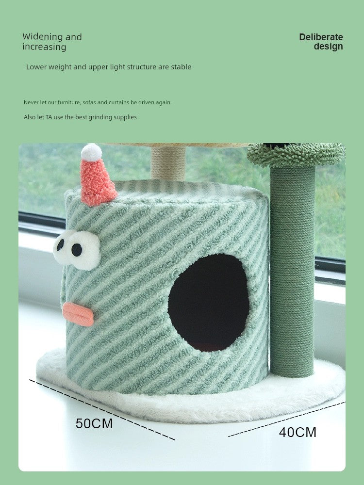 Marco de escalada para gatos monstruo pequeño, nido para gatos, árbol para gatos, estante integrado para gatos pequeños, poste rascador, tablero rascador para gatos, suministros para gatos, no cubre un área