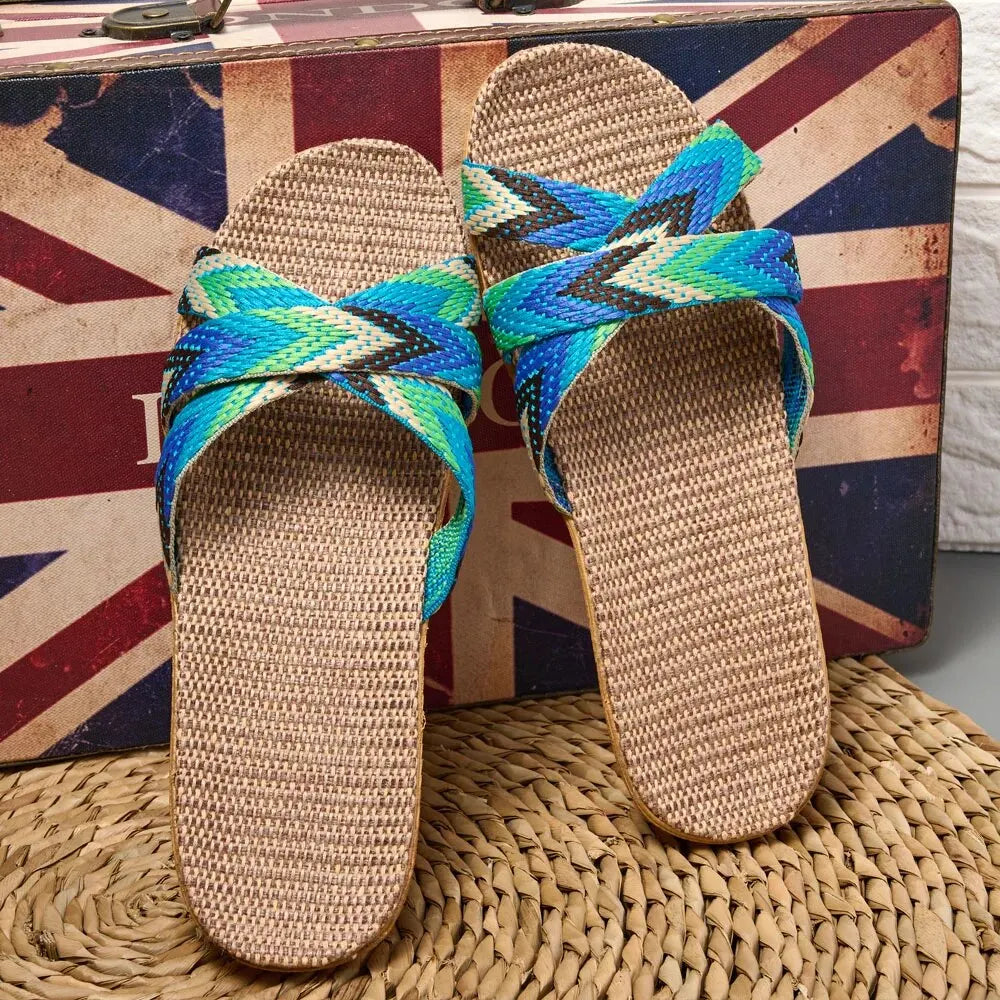 Zapatillas de interior para mujer, zapatos para el hogar, zapatillas de lino ligeras para parejas, zapatillas de casa ligeras