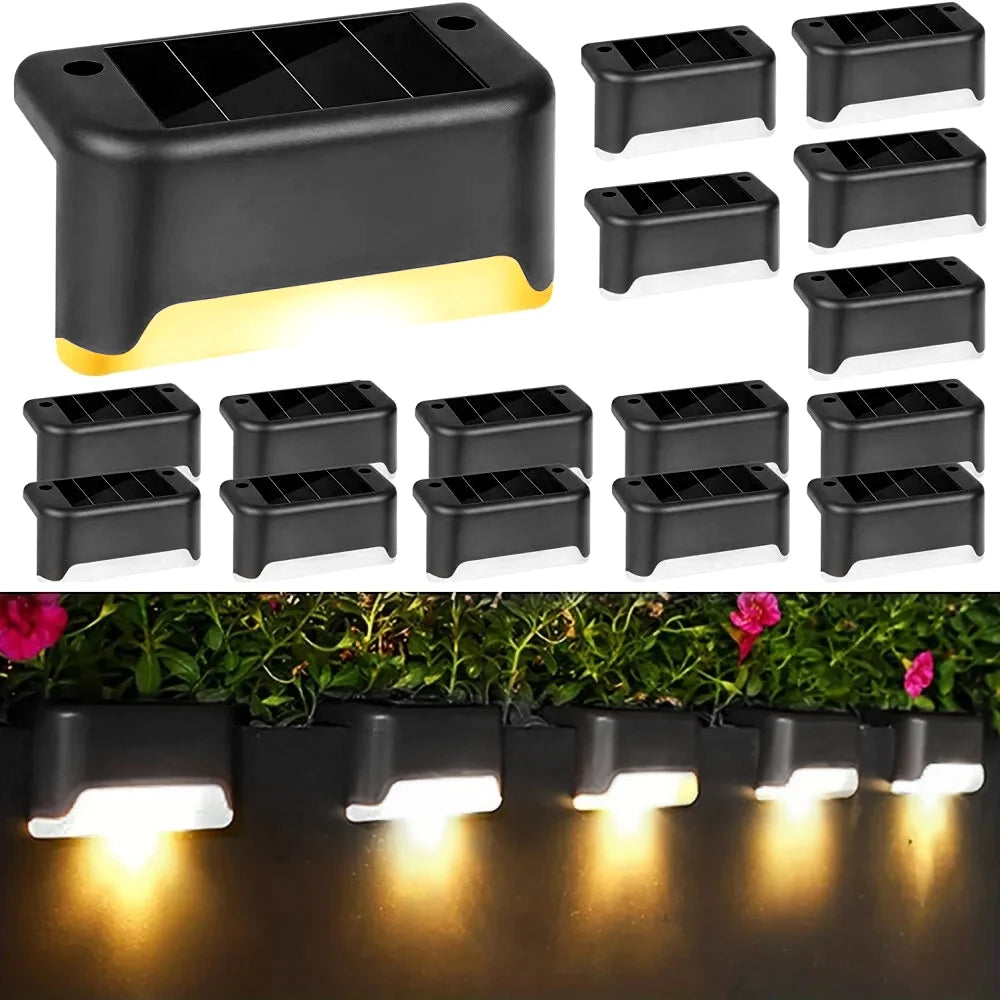 Paquete de 4 lámparas LED solares para escaleras, impermeables, para pasillos, patios, barandillas, luces nocturnas para exteriores, jardines, bordes y terrazas.