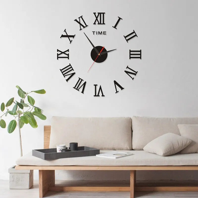 Reloj de pared digital acrílico 3D con diseño de números romanos y espejo, moderno, redondo y grande, autoadhesivo.
