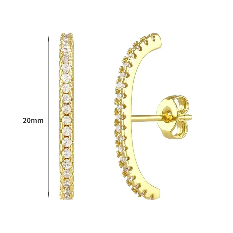 Pendientes de aro de plata de ley 925 con forma de aguja y cristales de circonita, con gotas de agua, dorados, joyería de lujo premium para fiestas.