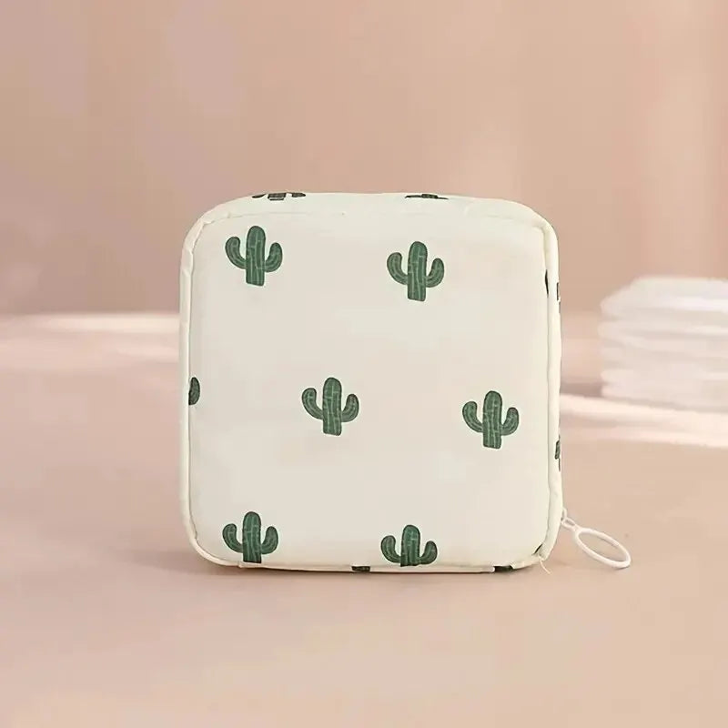 Bolsa de almacenamiento para compresas y tampones para mujer, organizador portátil impermeable con estampado de dibujos animados