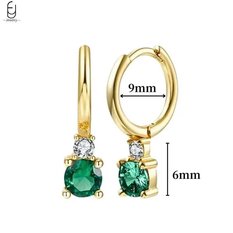 Pendientes de aro con forma de corazón y circonita verde en plata de ley 925 para mujer, delicados pendientes de botón, joyería de lujo, regalos.