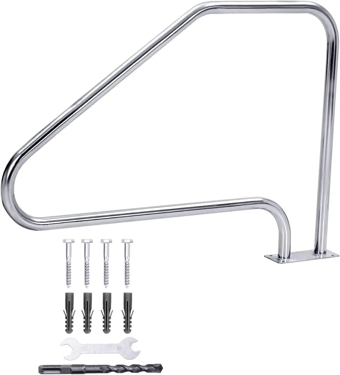 Pasamanos para piscina de 125 x 86 cm, acero inoxidable 304, capacidad de carga de 158 kg, resistente a la corrosión y con agarre azul.