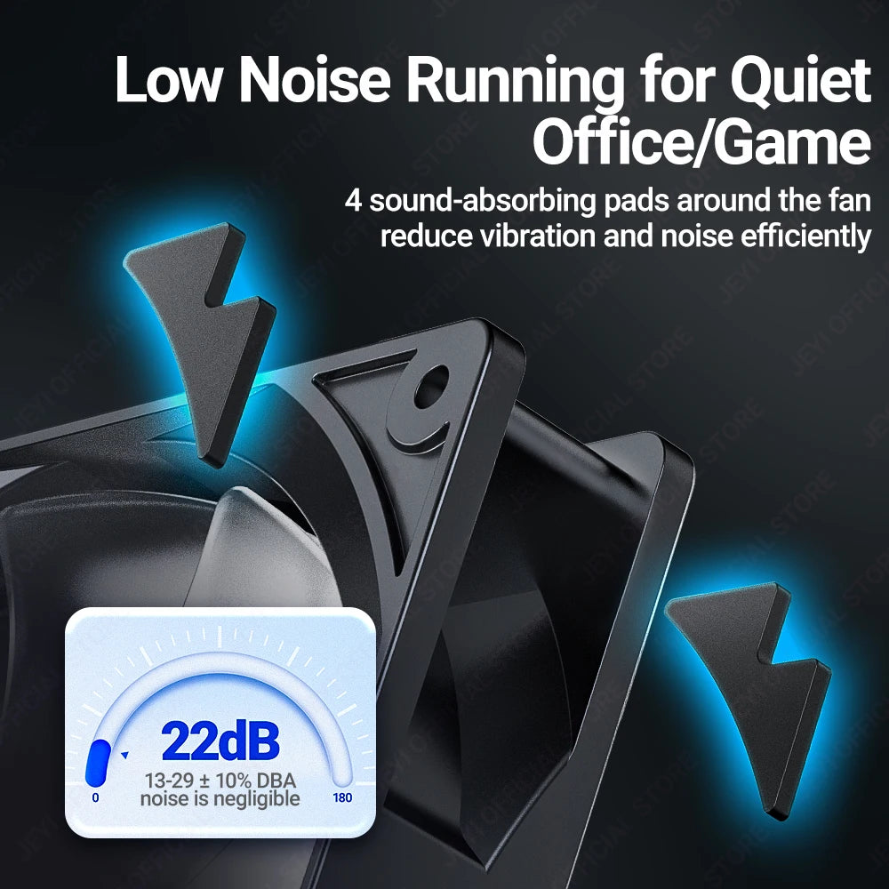 JEYI 120mm PC ARGB Cooling Fan AURA SYNC RGB Computer Fans Ultra Silent Heatsink Ventilador with 4PIN PWM and 5V 3PIN ARGB Port