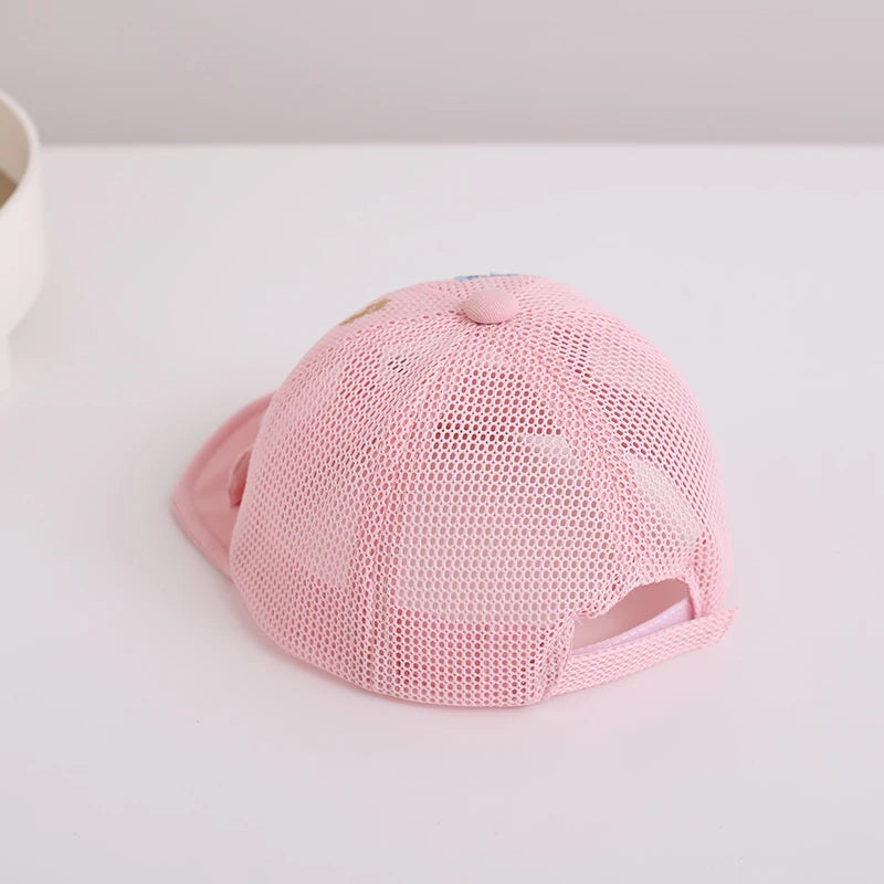 Baby Summer Sunshade Hat Full Mesh Breathable Toddler Baseball Hat Cartoon Bear Kids Soft Edge Duck Tongue Cap Children Visors