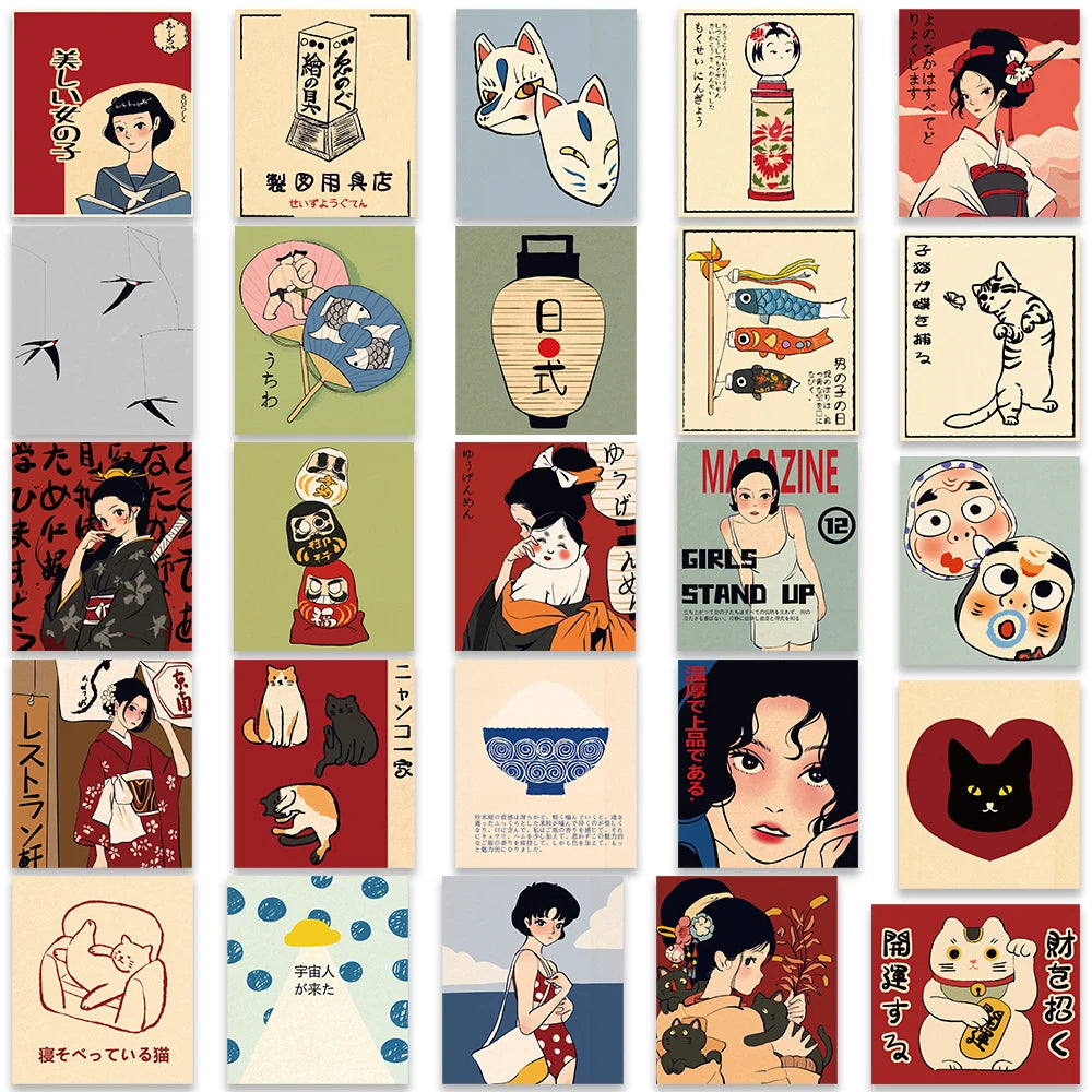 50Pcs Vintage Classic Japanese Tradition Style Anime Stickers for DIY Car Luggage Laptop Fridge Waterproof Vinyl Decal Wholesale