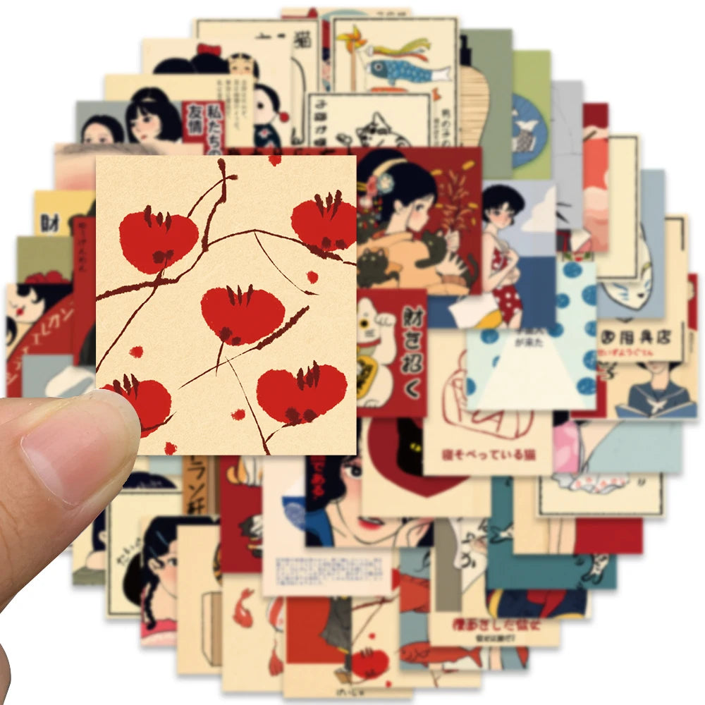 50Pcs Vintage Classic Japanese Tradition Style Anime Stickers for DIY Car Luggage Laptop Fridge Waterproof Vinyl Decal Wholesale