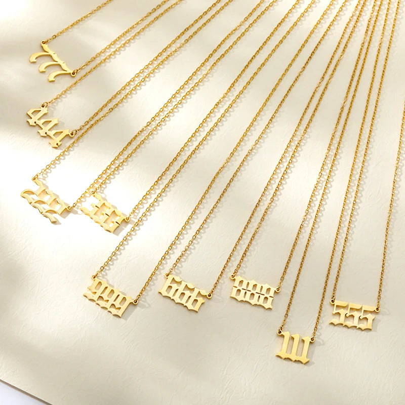 444 666 777 Angel Number Necklace Devil Angel 999 222 111 Necklace for Women Collares Chain Stainless Steel Minimalist Jewelry
