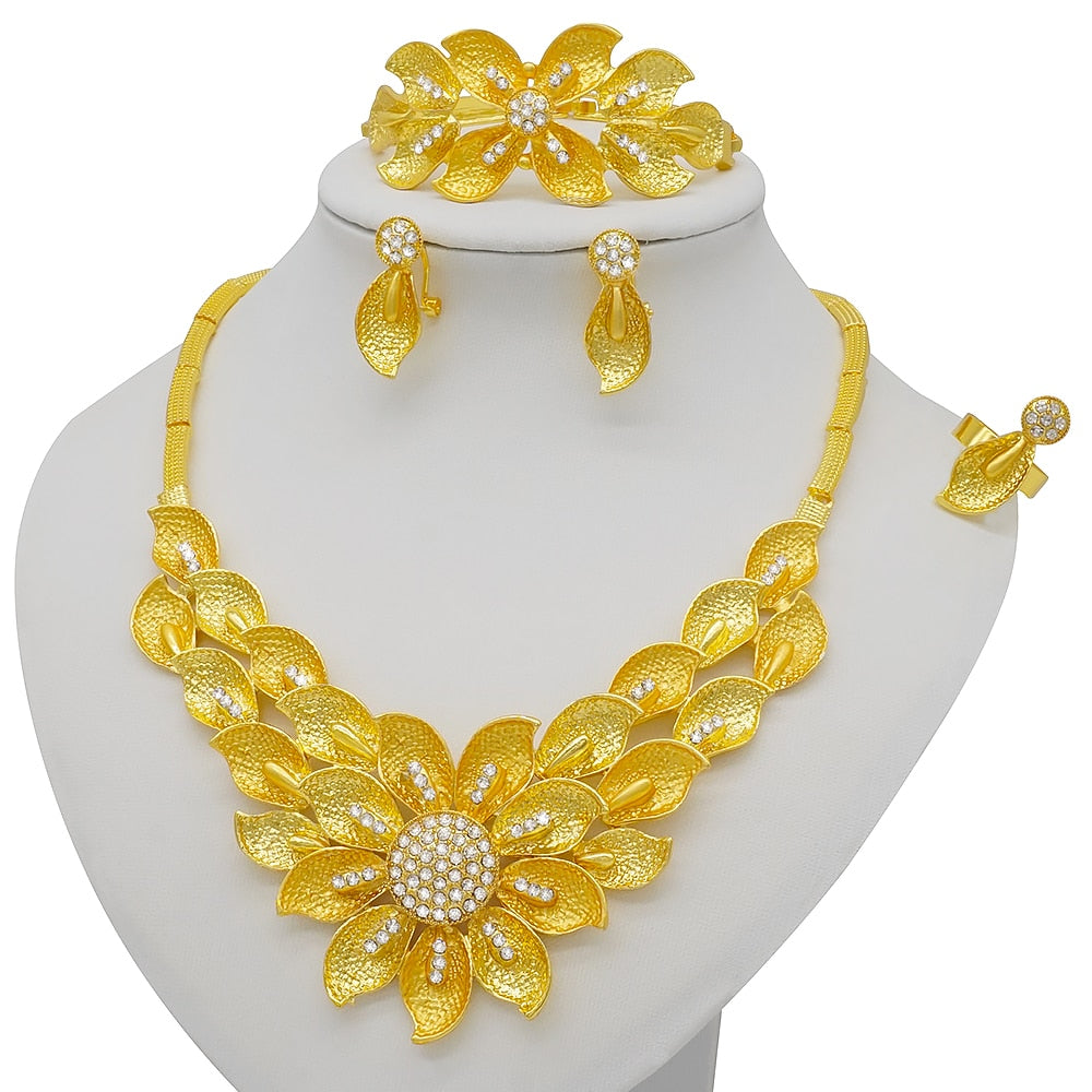 Conjuntos de joyas de Dubái, collar y pendientes de oro para mujer, africanos, franceses, bodas, fiestas, joyas de 24 quilates, regalos nupciales etíopes.