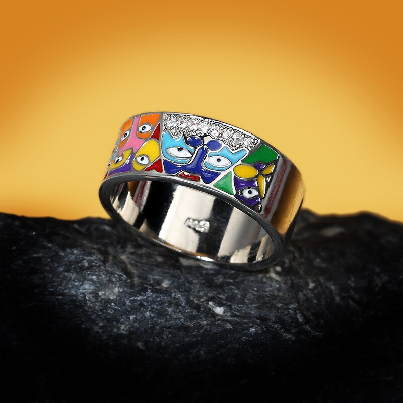 Anillo único de moda para mujer, de plata de ley 925, con circonita blanca, esmaltado a mano, con un gato encantador, joyería de moda para fiestas.