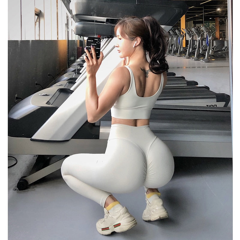 SOISOU - Nuevos pantalones de yoga para mujer, mallas deportivas de nailon con cintura alta, pantalones largos para mujer, mallas push up de cadera, ropa deportiva para mujer
