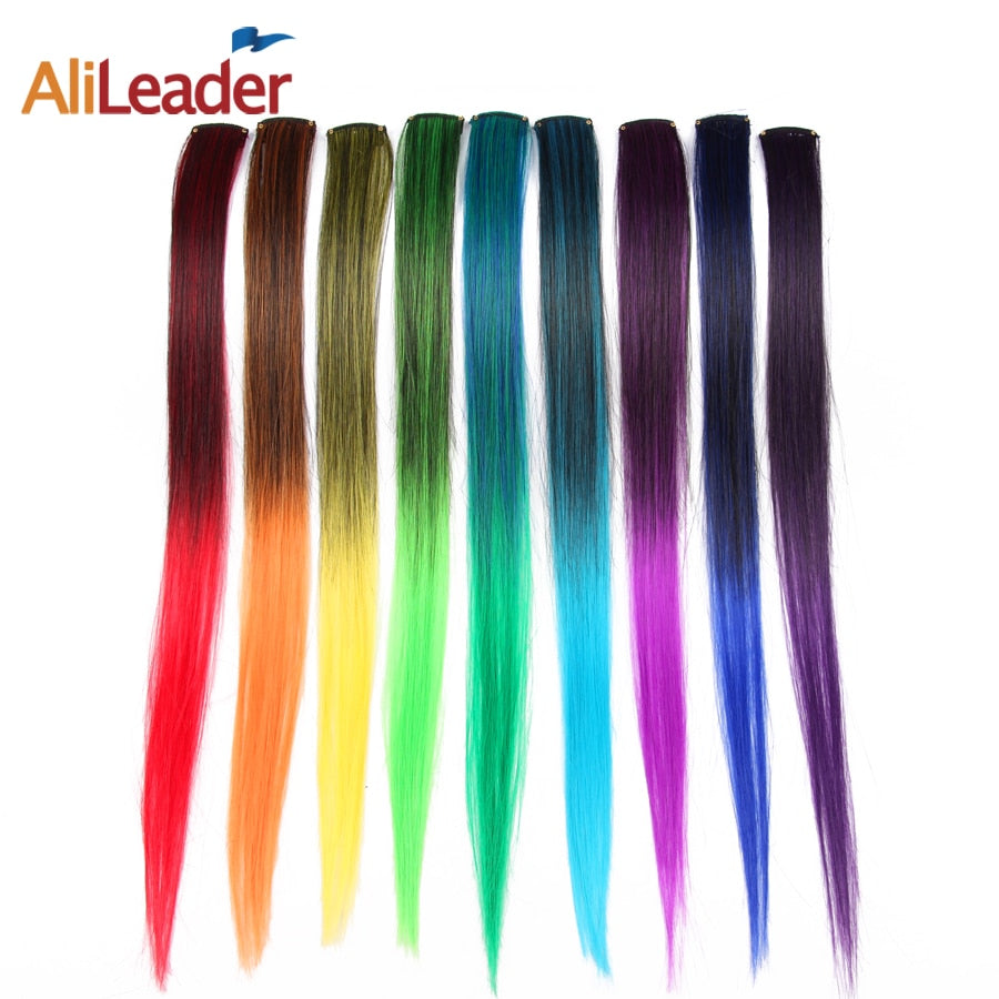 Alileader Clip On Hair Extension 57Color Ombre Straight Hair Extension Clip In Hairpieces High Temperature Faber Hair Pieces