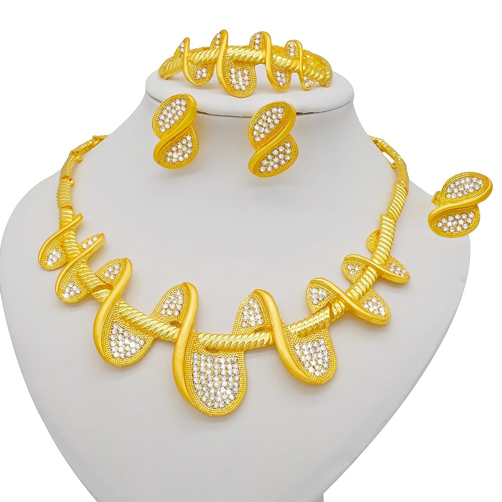 Conjuntos de joyas de Dubái, collar y pendientes de oro para mujer, africanos, franceses, bodas, fiestas, joyas de 24 quilates, regalos nupciales etíopes.