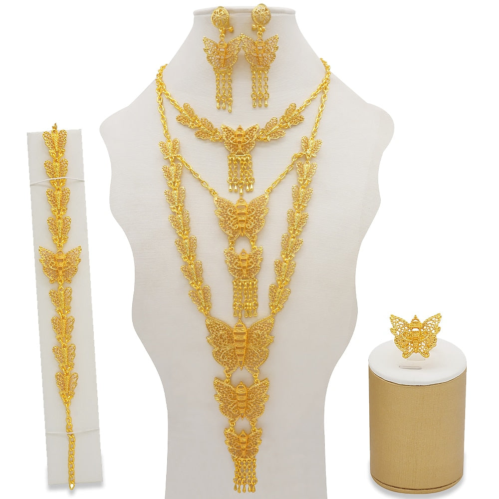 Conjuntos de joyas de Dubái, collar y pendientes de oro para mujer, africanos, franceses, bodas, fiestas, joyas de 24 quilates, regalos nupciales etíopes.