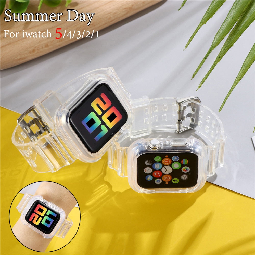 Correa deportiva más nueva para Apple Watch Series 6 1 2 3 4 5 de silicona transparente para Iwatch 5 4 correa de 38 mm, 40 mm, 42 mm y 44 mm
