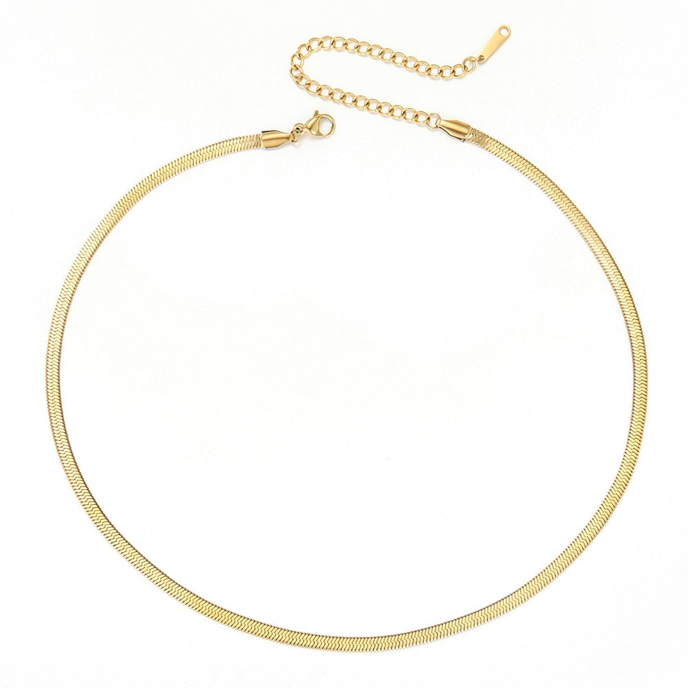 Collar de acero inoxidable dorado estético eManco, gargantilla de cadena de serpiente para mujer, collares para mujer, joyería al por mayor.