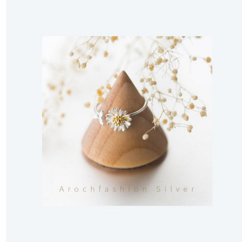 Vintage Daisy Flower Rings For Women Korean Style Adjustable Opening Finger Ring Bride Wedding Engagement Statement Jewelry Gif